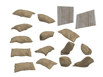 Public Facilities Emergency Protection With Sandbags And Wooden Boards 3d model