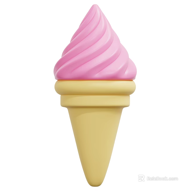 Delicious Pink Swirl Ice Cream In Yellow Cone For Summer Dessert 3d model 