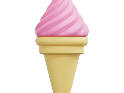 Delicious Pink Swirl Ice Cream In Yellow Cone For Summer Dessert 3d model