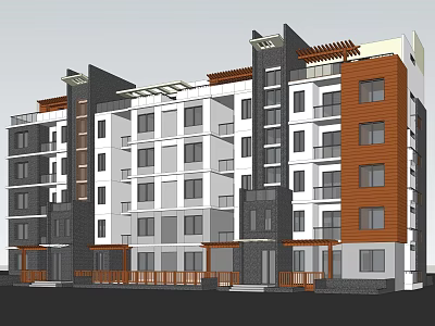 Modern Multistory Apartment Building Exterior With White Gray Brown Facade And Balconies 3d model