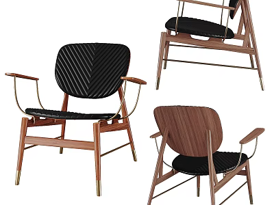 Modern Lounge Chair with Wooden Frame Black Upholstered Cushion Armrest Ergonomic Design for Home Living Room 3d model