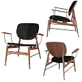 Modern Lounge Chair with Wooden Frame Black Upholstered Cushion Armrest Ergonomic Design for Home Living Room