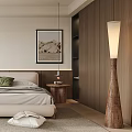 Cozy Bedroom Interior With Neutral Bed Green Pillow Wooden Nightstands Soft Rug And Framed Artwork