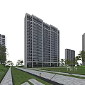 Modern High Rise Residential Building With Glass Windows And Surrounding Greenery Trees