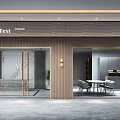 Contemporary Storefront Entrance With MAX Text Signage Glass Doors Wooden Walls And Metal Frames