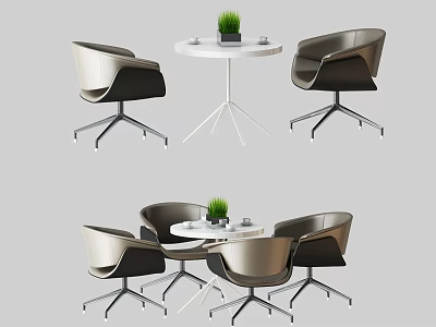 Modern Table Chair Set With Round Top Gray Seats And Metal Legs 3d model