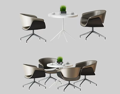 Modern Table Chair Set With Round Top Gray Seats And Metal Legs 3d model