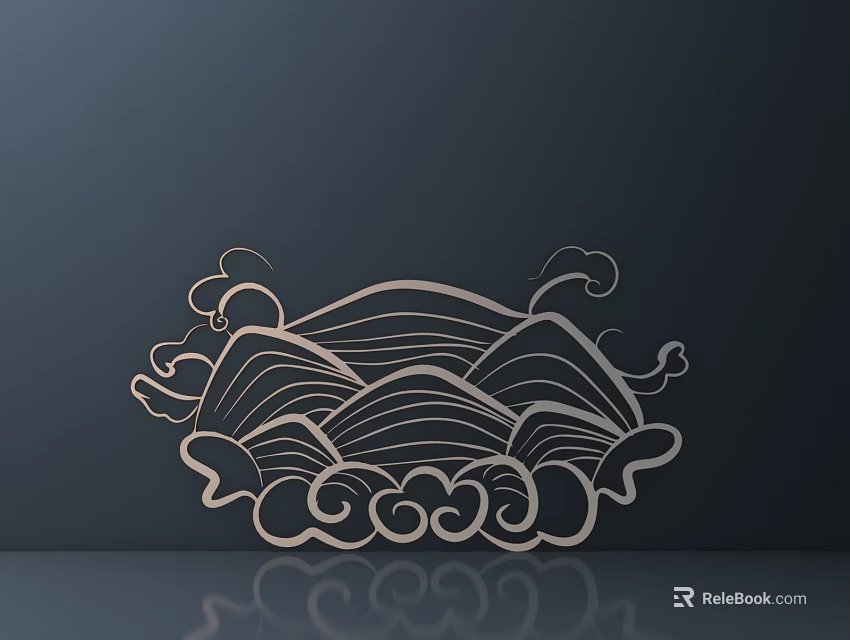 Intricate Wooden Carving Design With Mountain Cloud And Wave Patterns 3d model 