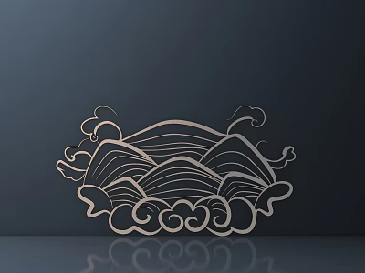 Intricate Wooden Carving Design With Mountain Cloud And Wave Patterns 3d model