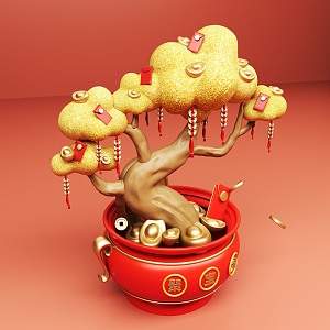 Guochao Meichen Element Component Cornucopia Wealth Tree 3d model