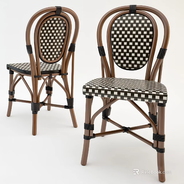 Classic Single Chair With Black And White Checkered Seat And Wooden Frame 3d model 