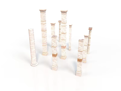 Multiple Classical Style Architectural Columns On White Background With Intricate Details 3d model