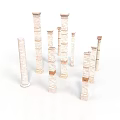 Multiple Classical Style Architectural Columns On White Background With Intricate Details