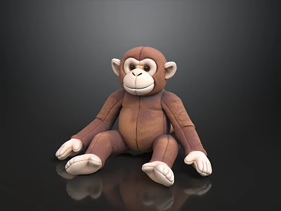 Brown Plush Monkey Toy Sitting On Black Background With White Hands And Feet 3d model