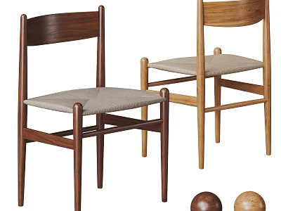 Wooden Dining Chairs With Curved Backrests And Fabric Seats In Different Tones 3d model