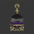 Decorative Transparent Glass Globe With Golden Stand Purple Liquid And Snowflake Pattern