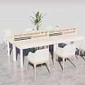 Modern Light Colored Dining Table And Chairs Set With Indoor Plants And Central Partition 3d model
