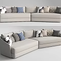 Modern Light Gray Sectional Sofa with Various Patterned Decorative Pillows for Living Room 3d model
