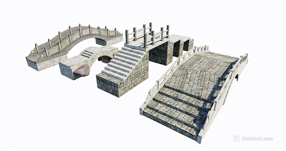 Traditional Stone Bridge Architectural Designs With Arch Railing Steps And Stone Structure Elements 3d model