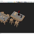 Wooden Table and Stool Set with Woodworking Tools in Carpentry Workshop Setup 3d model