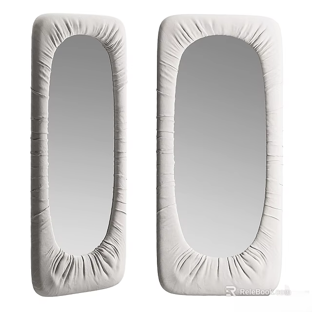 Two White Oval Mirrors With Ruched Frames 3d model 