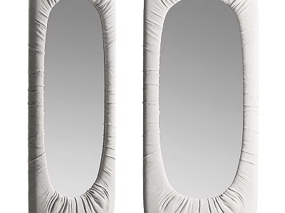 Two White Oval Mirrors With Ruched Frames 3d model
