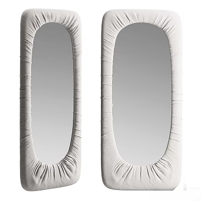 Two White Oval Mirrors With Ruched Frames 3d model