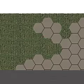 Modern Background Wall With Green Plant Section And White Hexagonal Tiles And Striped Accents
