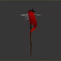 Mystical Weapon Staff Featuring Bird Head Decor And Red White Feathers On Wooden Handle