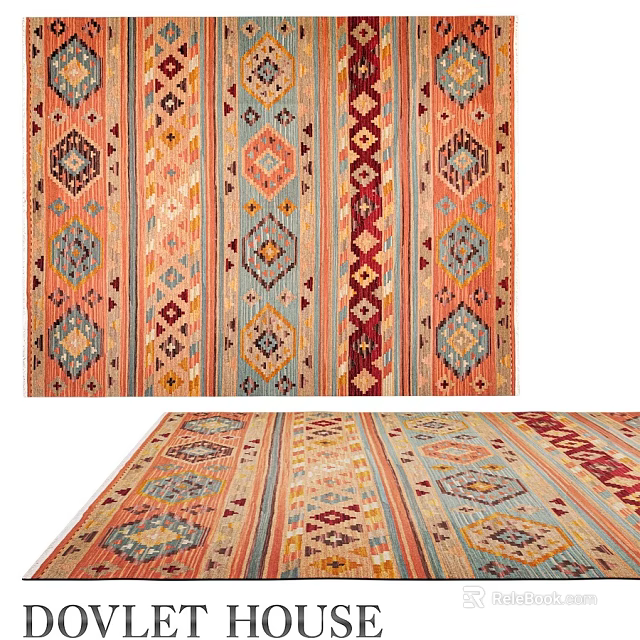 Ethnic Style Square Rug With Colorful Geometric Patterns And Striped Designs 3d model 