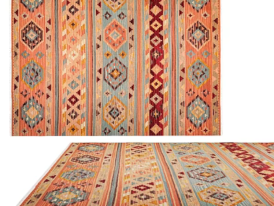 Ethnic Style Square Rug With Colorful Geometric Patterns And Striped Designs 3d model