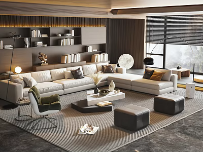 Modern Living Room Interior With Sofa And Coffee Table Set Decorative Pillows And Striped Rug 3d model