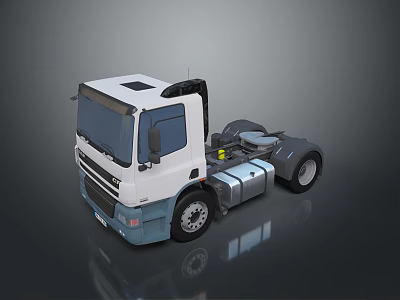 White Commercial Truck Cab Front View With Modern Design And Reflective Surface 3d model
