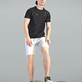 Man Skateboarding In Black T shirt And Light Gray Shorts