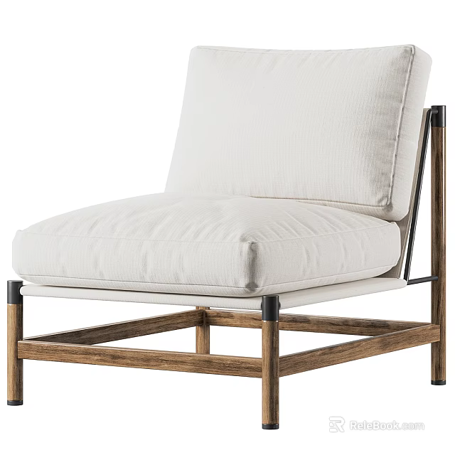 Modern Armchair With White Cushioned Seat Backrest And Wooden Frame 3d model 