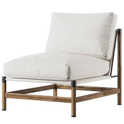 Modern Armchair With White Cushioned Seat Backrest And Wooden Frame 3d model
