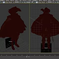 Medieval Fantasy Character Costume With Wide Brimmed Hat Red Cape Black Lining Blue Patterned Tunic