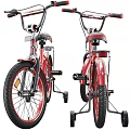 Red Children's Bicycle With Training Wheels Sturdy Frame Comfortable Seat And Durable Wheels