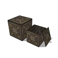 Decorative Square Ornamental Box Set With Intricate Patterns And Open Closed Lids 3d model