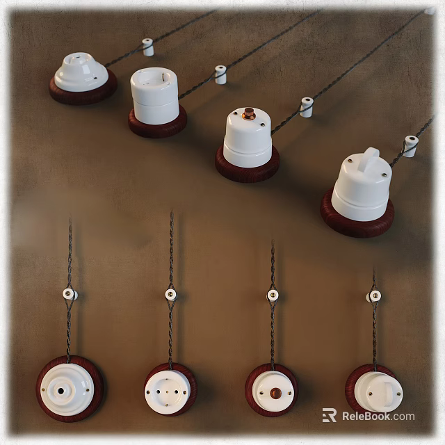 White Switch Panels With Red Bases Arranged On Brown Wall For Home Decoration 3d model 