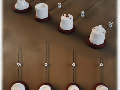 White Switch Panels With Red Bases Arranged On Brown Wall For Home Decoration 3d model