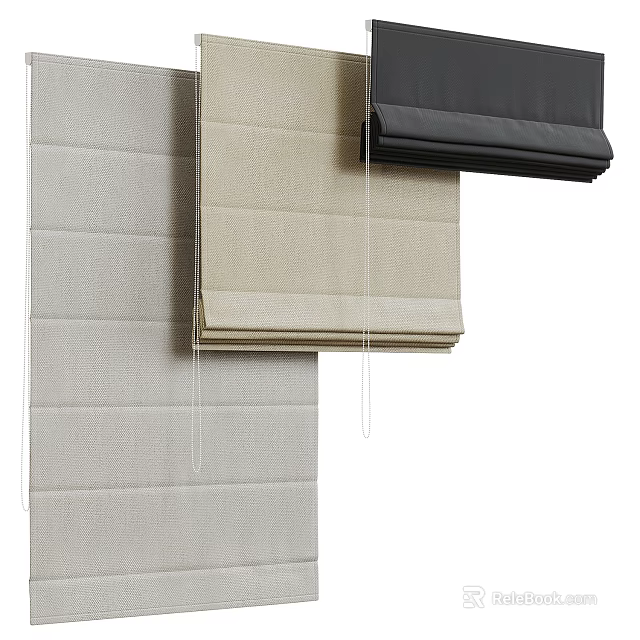 Stylish Fabric Roller Blinds In Beige And Black Wall Mounted Design 3d model 