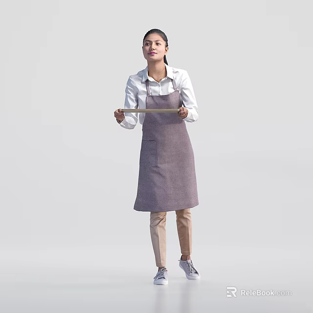 Reptile Being Handled By Person In Apron With Wooden Stick 3d model 