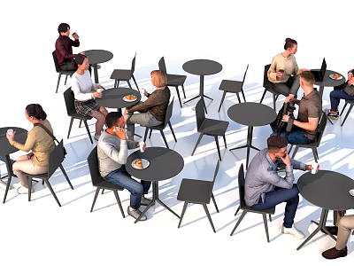 Many People Sitting at Round Tables Enjoying Drinks and Food in Café 3d model