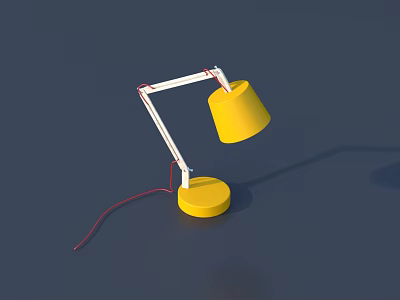 Modern Yellow Table Lamp With White Adjustable Arm Red Cord And Round Base 3d model
