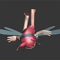 3D Cartoon Character With Pink Hair Glasses Green Top Brown Shorts And Blue Dragonfly Wings