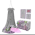 White Kids Bed With Star Canopy Pink Framed Unicorn Princess Wall Art And Stuffed Toys
