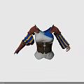Fantasy Role Costume With Creature Inspired Shoulder Decorations Blue Yellow Striped Sleeves And Brown Corset