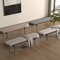 Minimalist Gray and Beige Upholstered Stools with Metal Legs for Indoor Space