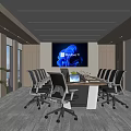 Modern Conference Room Interior With Long Meeting Table Ergonomic Chairs Large Screen And Potted Plant